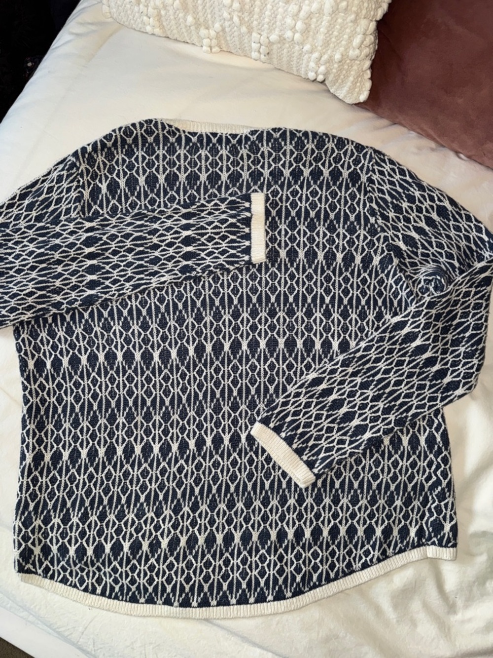 LOFT Navy and Cream Linen Sweatet - Picture 7 of 9